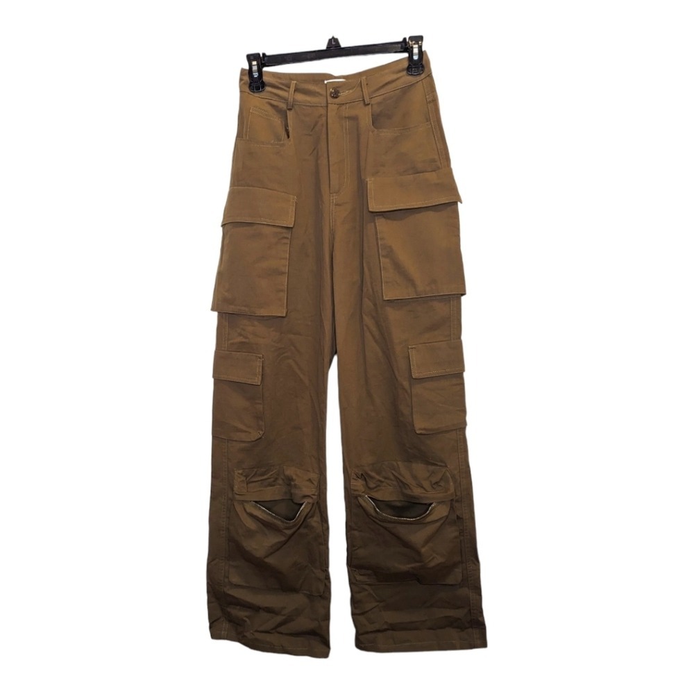 Molly King X Bayse Wide Leg Cargo Pants Khaki Utility Pocket Zipper Detail Cropp - Picture 12 of 14